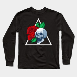 Red Flower Rose Skull Long Sleeve T-Shirt